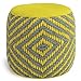 SIMPLIHOME Kent Boho Round Woven Outdoor/ Indoor Pouf in Grey and Yellow Recycled PET Polyester for the Living Room, Family Room, Bedroom and Kids Room