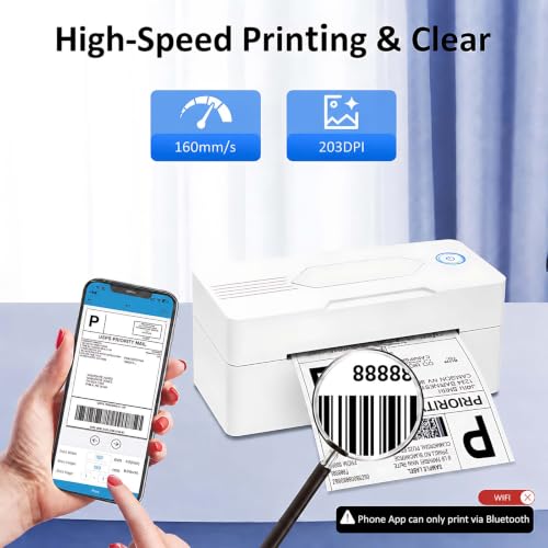 Image of Mvgges Bluetooth Thermal Shipping Label Printer, 4x6 Wireless Thermal Label Printer for Small Business, Compatible with Android, iPhone, Windows & Mac, White