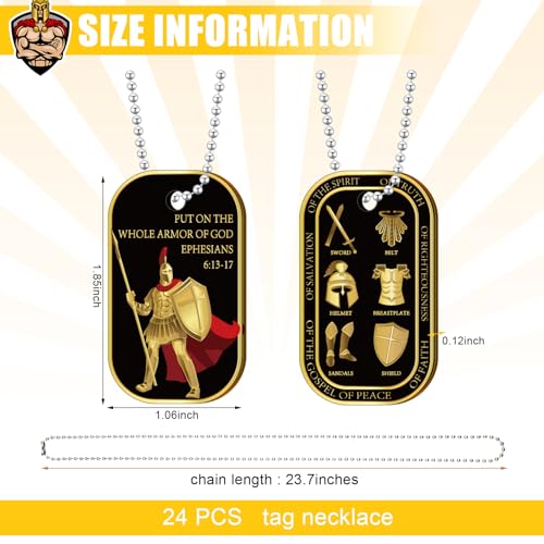 24 Pcs Put on The Whole Armor Dog Tag Necklaces Military Knight Pendant Necklace for Men Women Dog Tag Necklace Christian God Souvenir Favor Gift2