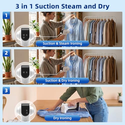 Vacuum Steamer for Garments, YEJOUMO 3500Pa Robust Suction Garment Steamer 3 in 1 Handheld Journey Steamer & Iron Garments, 25s Speedy Preheating, 340ML Massive Water Tank - Image 5