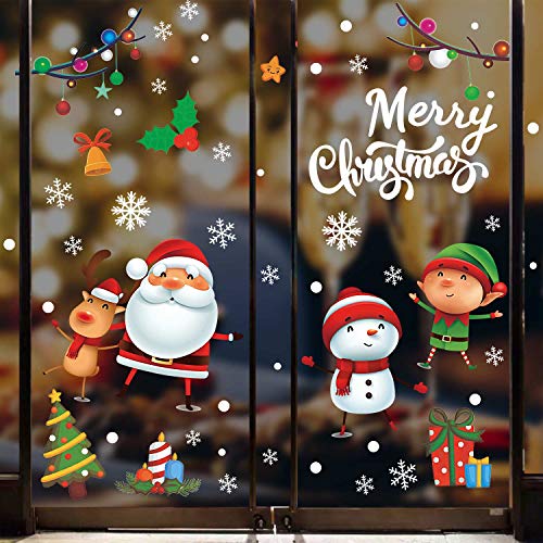 Voqeen Pegatinas de Navidad Calcomanías para ventanas Lindo Decoración de ventanas Santa Claus Adhesivos reutilizables...