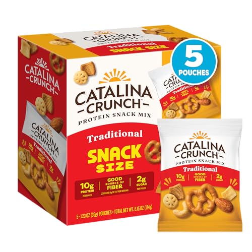 Catalina Crunch Protein Snack Mix - 10g Protein 2g Sugar per Snack Size Pouch - Good Source of Fiber - Gluten Free - Traditional - 1.23 oz pouch (Pack of 5)