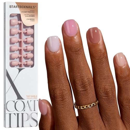 BTArtboxnails XCOATTIPS Bare 5-Shades Nude Press on Nails - 4-Week Wear XXS Short Squoval Press on Nails Easy Apply Soak Off Salon Quality Value at Home 16 Sizes - 160 Fake Nails