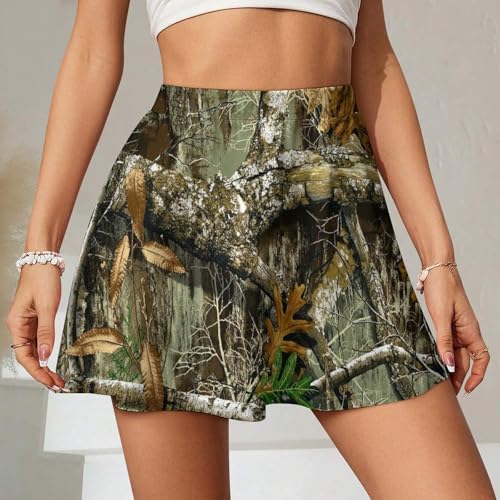 Autumn Hunting Tree Camo Pattern Women's Tennis Skirt High Waisted for Golf Workout Walking Casual Skorts2