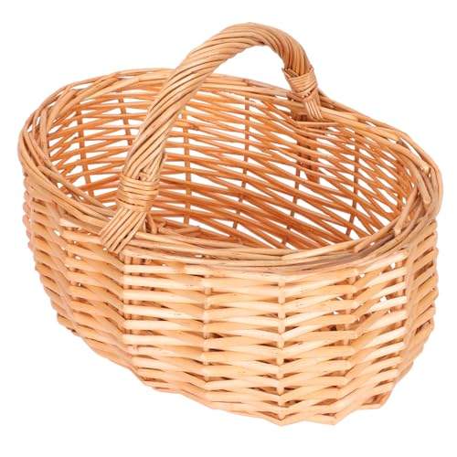 jojofuny Cesta de Picnic Pequeña de Mimbre Natural Cesta de Mano Portátil para Almacenar Frutas y Alimentos para Hogar y Restaurante Sencilla
