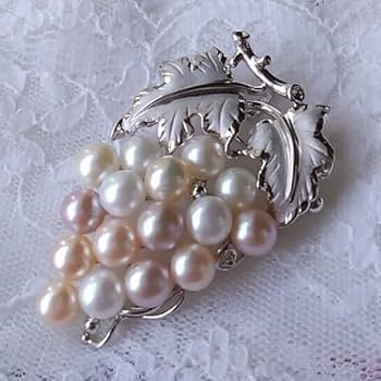 Amazon.co.jp: マルチカラー艷やか本真珠16珠 シルバーリーフぶどう