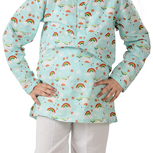 Image of Frangipani Kids Multi-Coloured Printed Unicorn Dream and Kurta Style Pyjama Set