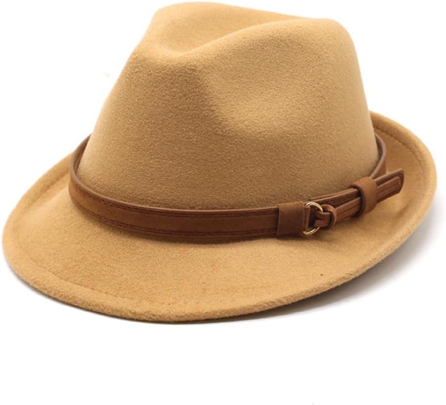 Classic Black Felt Fedora Hat with Brown Leather Band, Regular Fit