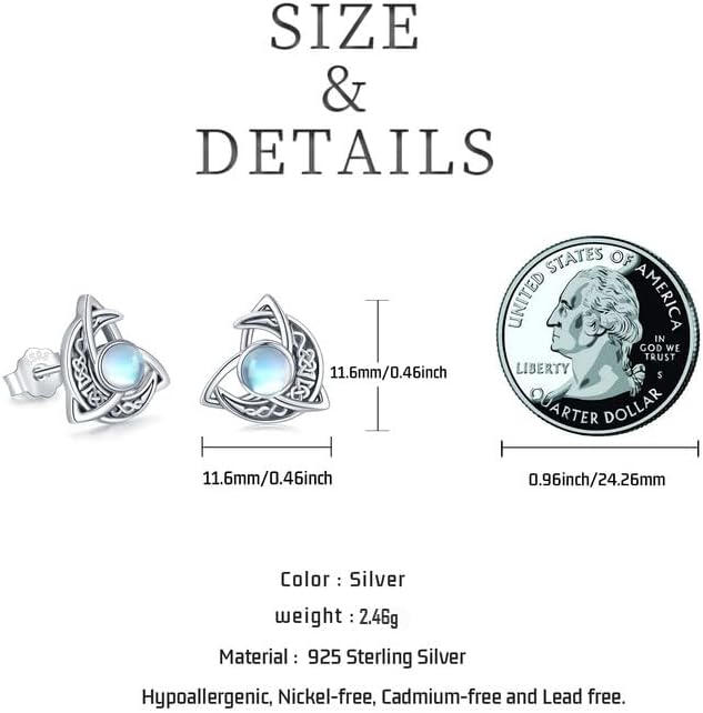 Celtic Moon Stud Earrings 925 Sterling Silver Crescent Earrings Celtic Knot Triangle Vintage Stud Earrings Good Luck irish gifts for women - Image 3
