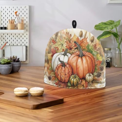 Image of Harvest Pumpkins Fall Tea Cosy for Teapot Tea Pot Cozy Washable, Keeping Warm, Kettle Cover for Thanksgiving Party, Dust Proof Breakfast Tea Pot Cover