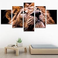 SIGNWIN 5 Panel Canvas Wall Art Modern Art Animals Dramatic Farmhouse/Country Lion Multicolor Photography Tiger for Home Decorations Ready to Hang - 60