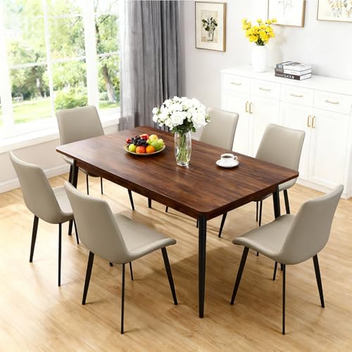 Image of Modern Dining Chairs Set of 4, PU Leather Dining Room Chairs, Upholstered Kitchen Chairs with Ergonomic Backrest & Sturdy Metal Legs, Perfect for Dining Room, Living Room, Light Grey