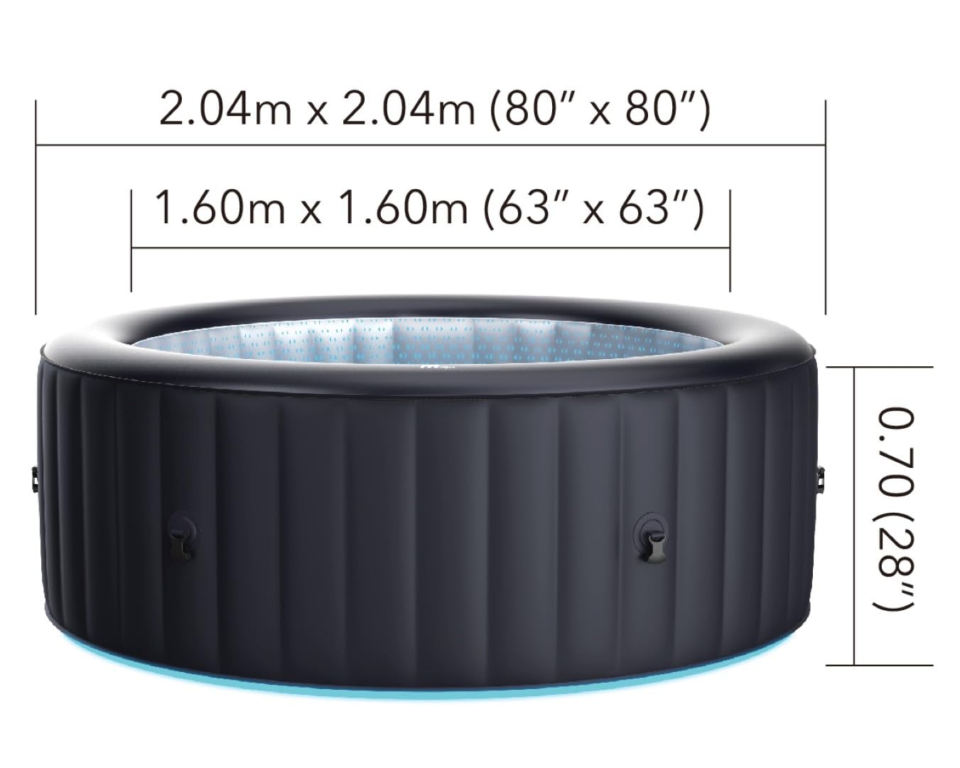 MSpa Whirlpool Aurora 204x204x70 cm – Aufblasbarer Whirlpool für 6 Personen mit 138 Massagedüsen, LED-Beleuchtung, UVC+ Desinfektion, Selbstaufblasfunktion & Rhino Tech™ 6-Schicht-Material