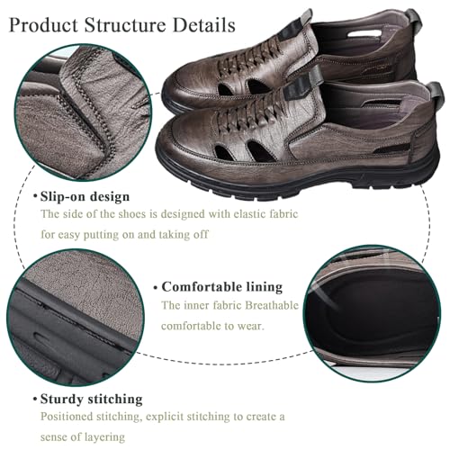 Men's Slip on Sport Sandals Closed Toe Leather Lightweight Walking Sandals Non Slip Comfortable Beach Water Hiking Athletic Indoor Outdoor Shoes2