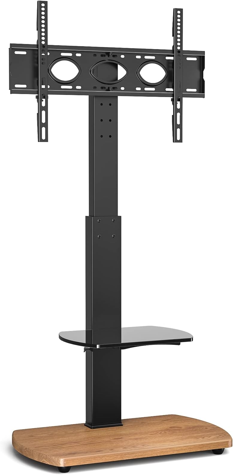 TTAP TV Stand for 32-65 Inch TVโs with Oak Base and Single Glass Shelf/With Swivel and Height Adjustable Mount Bracket (OAK)