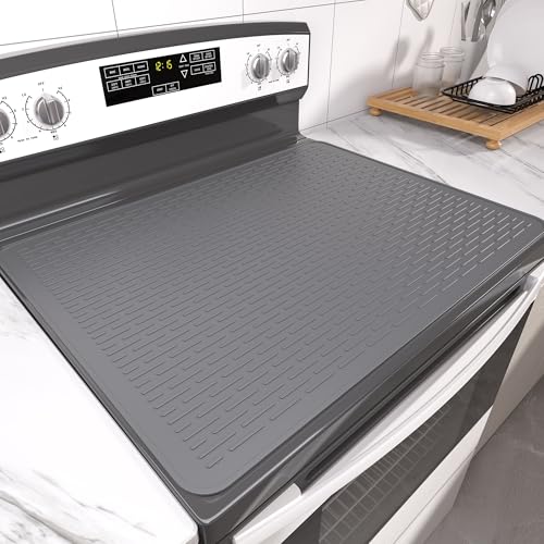 Image of Stove Top Cover for Electric Stove- Range Covers for Electric Stove,Silicone XXL Dish Drying Mat, Glass Cooktop Covers, Flat RV Range top Mats (Gray, 30 inchx21 inch)