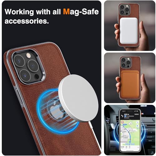 LOHASIC for iPhone 15 Pro Max Case Leather, MagSafe Magnetic Case, Brown - image 4