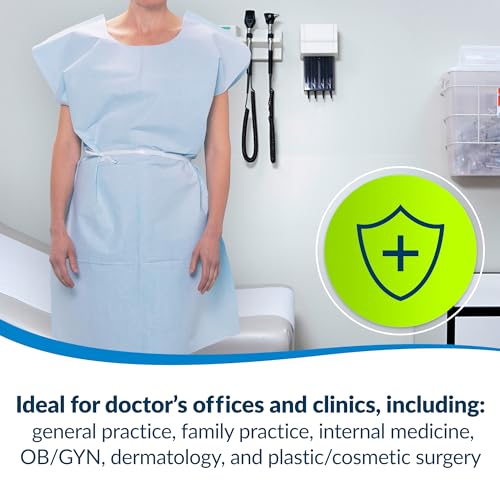 avalon standard gowns blue pack of 50  tissuepolytissue  open-back waist-tie short-sleeve medical gowns  disposable exam gowns  standard size 30 x 42  latex-free medical supplies 813