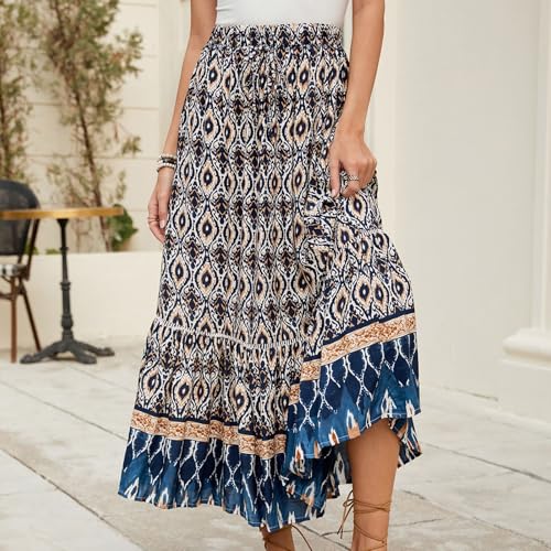 Women's Fashion Maxi Skirts Solid Color Beach High Waist Bohemian A-Line Layered Halter Flowy Skirt2