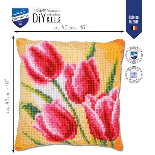 Broderie Point de Croix Coussin Kit Complet Tulipes pour Éviter le Stress