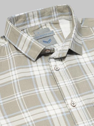 Image of Majestic Man Men Comfort Slim Fit Opaque Checked Cotton Casual Shirt