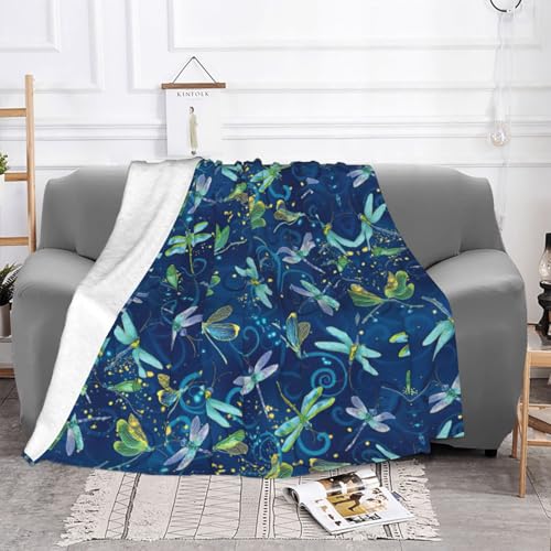 Couverture en flanelle libellule bleue pour cocooning sur canapé - 4