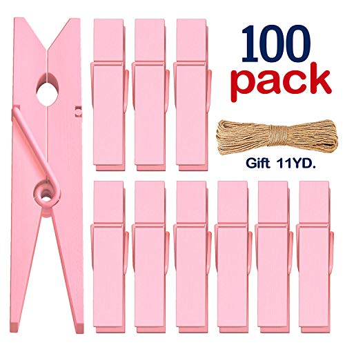 Clothes Pins Mini Clothespins Pink - 100 PCS Wooden Small Clothespins for Pictures