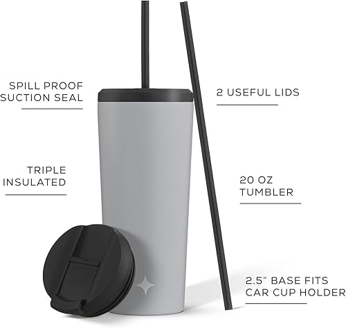 Vista 56 de JoyJolt Vaso aislado al vacío de 24 onzas con tapa y popote (2 de cada uno) vaso de acero inoxidable de doble pared al vacío, con forro de cobre