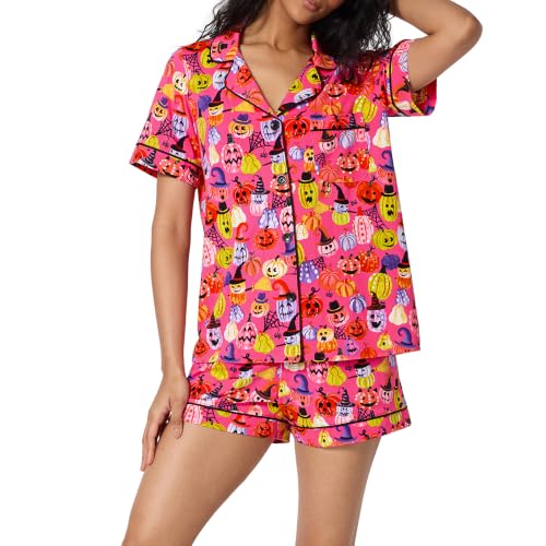 Image of Bed Head PJs Organic Cotton Short Sleeve Button Down Pajamas for Women Set | Womens Pajama Sets Matching 2 Piece PJ Shirt & Shorts with Pockets - Soft Cozy Jersey Sleepwear & Loungewear