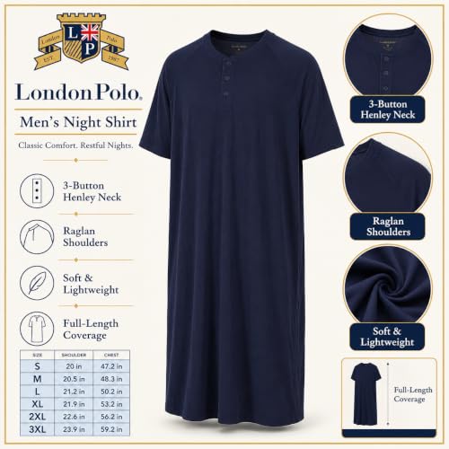 Image of Mens Nightshirt Short Sleeve Lounge, Sleep Shirt, Mens Nightshirt