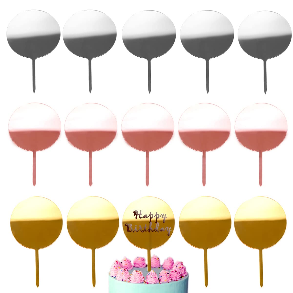 Buy Acrylic Cake Toppers, 15pcs Round Acrylic Mirror Cake Topper Blanks
