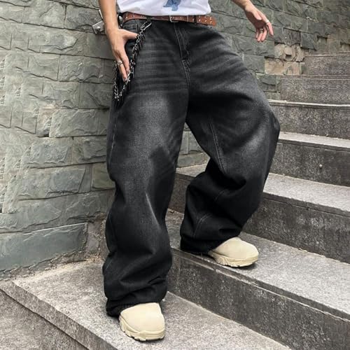 Mens Pants Relaxed Fit Men's Baggy Hip Hop Jeans Wide Leg Skater Denim Pants Casual Loose Fit Long Gift Boy 123
