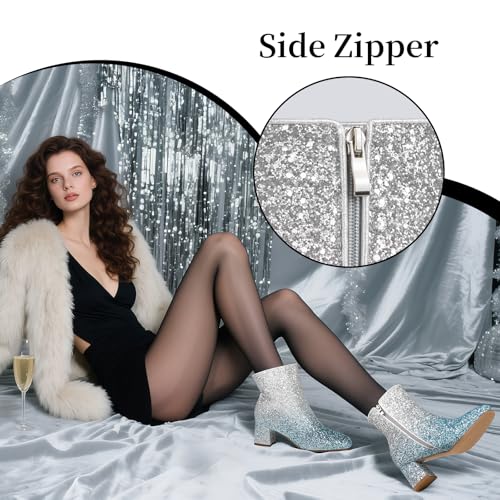 Image of MISSMILLER Rhinestone Boots for Women Sparkly Cowgirl Boots Pointed Toe Chunky Heels Rhinestone Cowboy Boots