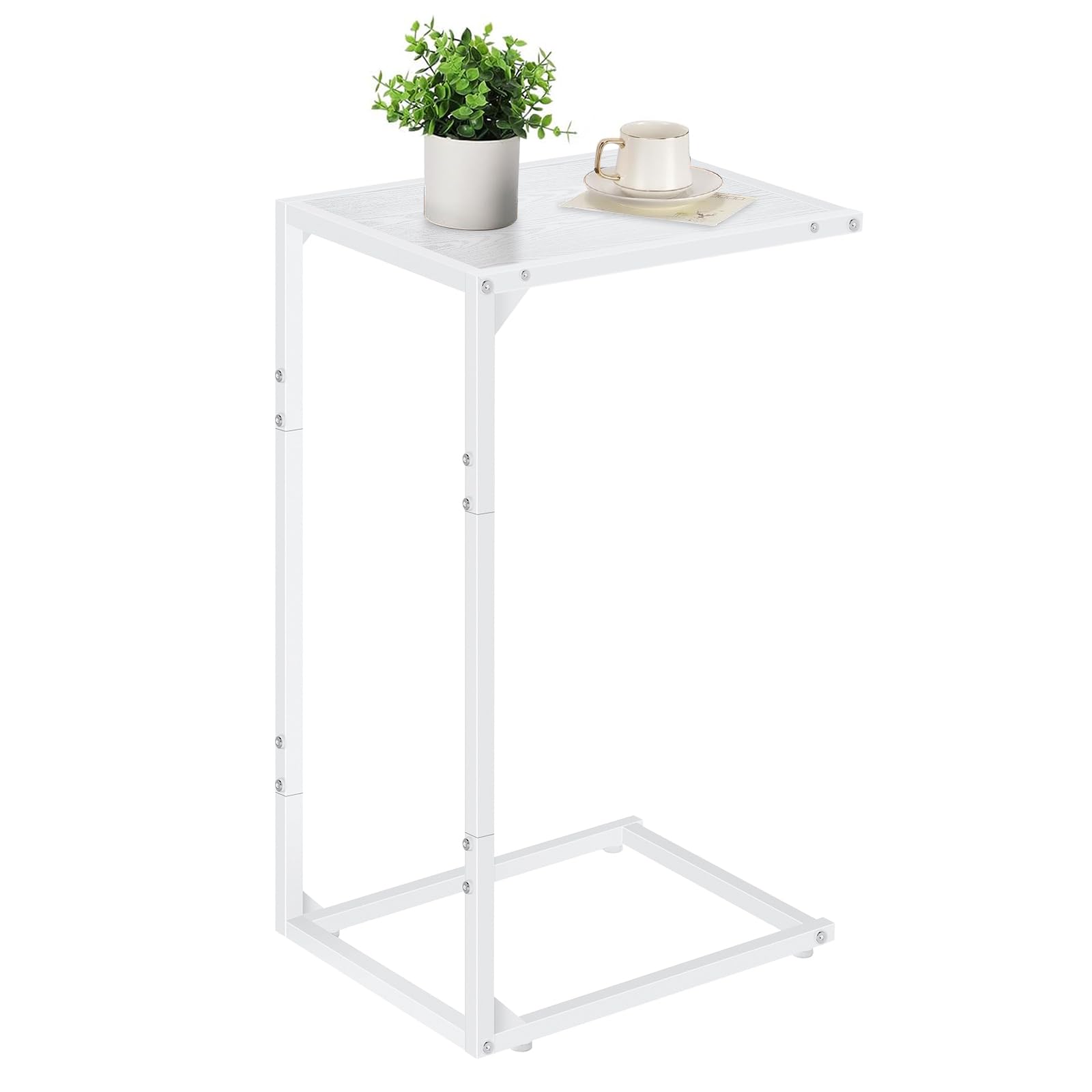 White Side Table/C Shaped End Table for Couch, End Table&Side Table for Bed, Small Table for Bedroom, End Tables Living Room Side Tables with Metal Fram, TV Trays for Eating on Couch, Easy Assembly
