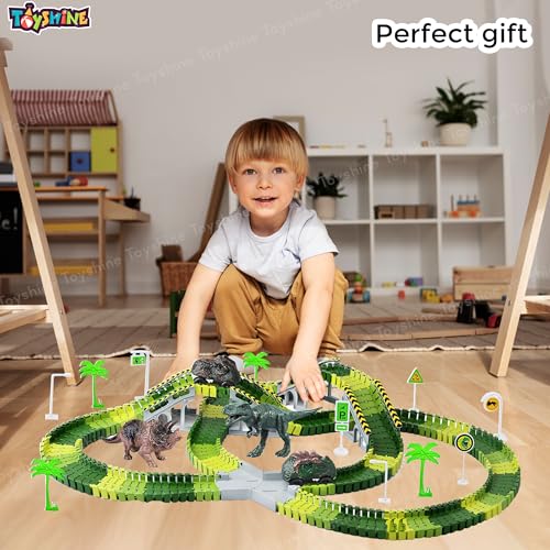 Image of Toyshine 199 Pc Flexible Dinosaur World Road Race Track Includes 2 Dinosaur Toy & 1 Battery Operated Dino Car Educational STEM Learning Play Set Toy for Kids Boys Girls 3+ Years