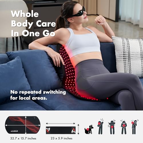 Image of ALLOLO Red Light Therapy for Body, 3 in 1 LEDs Red Light Therapy Belt with Timer Remote Control, 660nm 850nm Infrared Light Therapy Pad for Body Waist Shoulder Knee, 32.7 inch x 15.7 inch Large Area