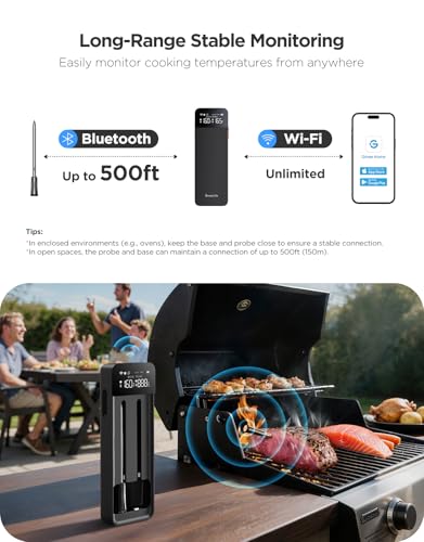 GoveeLife Digital Meat Thermometer Wireless 2 Probes with WiFi Bluetooth, Food Thermometer for Cooking, Long Range Monitoring, Rechargeable Base, APP Alerts Recipes for BBQ, Oven, Grill, Smoker