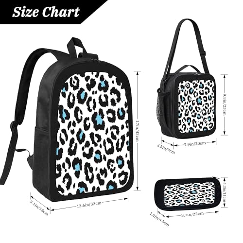 3PCS Backpack for Women Men With Lunch Box Pencil Bag 17 Inch Lightweight Adjustable Strap Back Pack 3 In 1 Set Fresh Animal Leopard Casual Daypack Unisex fit Travel Work Camping3