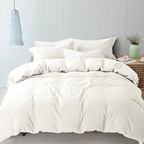 Modern Threads 3-Piece Linen Rich Duvet Set White, Queen