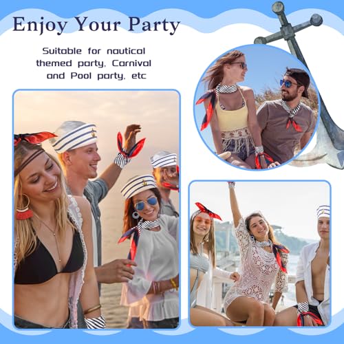 Moiuguli 2 Nautische Quadratische Halstücher, Rot Weiß Blau Matrosenschals, Matrosen Kostüm Damen Halstuch Stirnbänder Haarschal für Navy Dress Up Party Zubehör