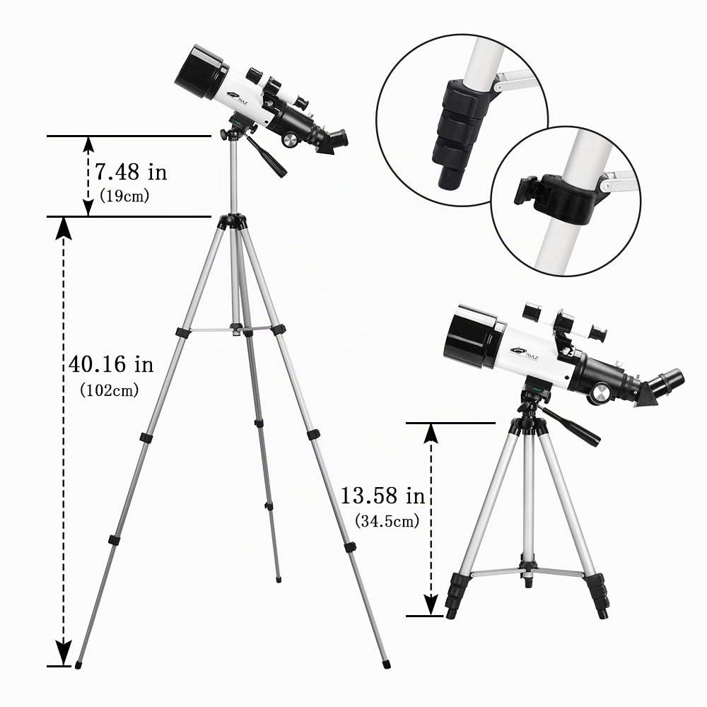OYS Telescopio, Telescopios para adultos, Apertura de 70 mm 400 AZ Mount, Telescopio niños principiantes, Óptica totalmente multicapa, refractario astronomía con trípode, Adaptador teléfono, Mochila
