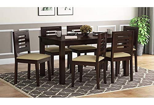 Image of Solid Sheesham Wood 6 Seater Dining Table with 6 Chair for Living Room | Sheesham Wood Dining Set | Hotel Restaurant Dining Set | 6 Seater Dining Set (6 Seater Dining, Walnut)