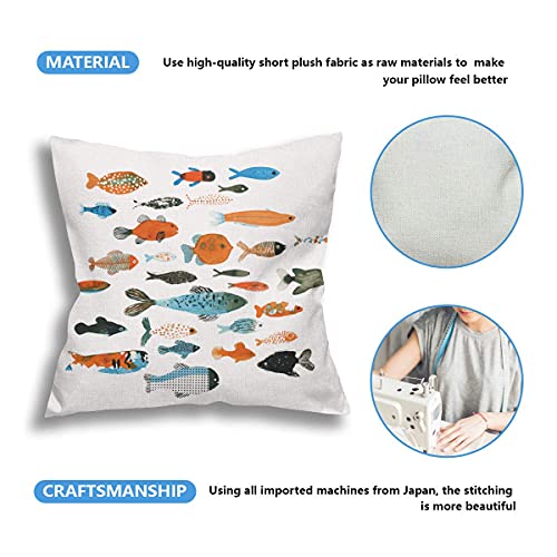 Colorful Fish Pillow Cases Cartoon Fish In The Ocean Sea Animal Throw Pillow Covers Set Of 2 Cotton Linen Decorative Cushion Cover 18X18 For Women Men Fishing Cabin Patio Sofa Bedroom Living Room #TOP3