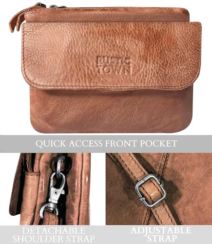 Image of RUSTIC TOWN Leather Sling Bag for Women - Washed Leather Crossbody Bag Wristlet Clutch, Vintage Travel Shoulder Purse Handbags for Ladies