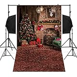 Wensltd Clearance! Christmas Backdrops Tree Vinyl 3x5FT Fireplace Background Photography Studio (D)