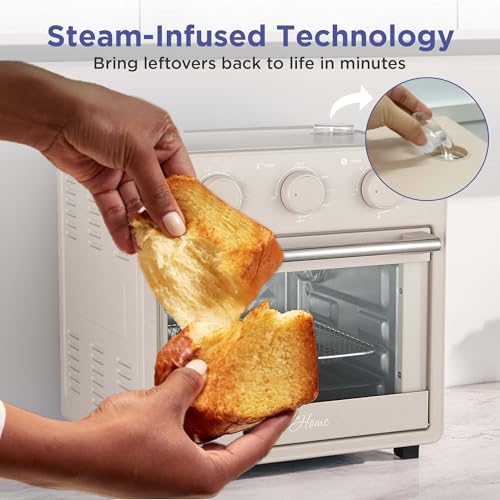 Image of Magnavox Home, 16.5 qt Air Fryer Oven, With Steam Infusion, Cream, Convection Countertop Oven, 6 Cooking Functions, 200-450F Temperature Control, Interior Light, Fry Basket & Baking Tray Included