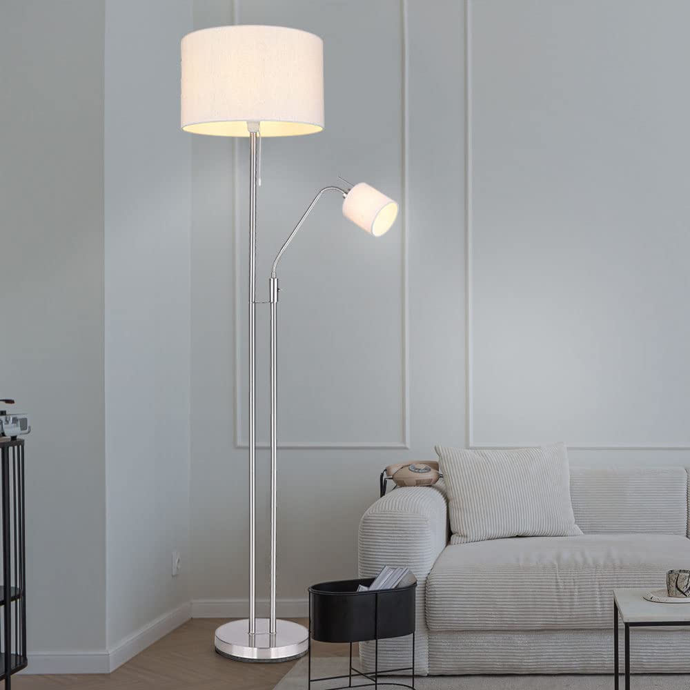 Stehleuchte Wohnzimmer Deckenfluter mit Leselampe Stehlampe Stoffschirm Zugschalter, Fernbedienung dimmbar Memory Funktion, 2x RGB LED warmweiß, DxH 40 x 175 cm