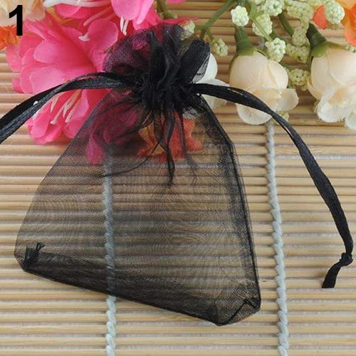 50Pcs Festive Days Use Organza Jewelry Packing Pouches Wedding Favor Gift Bags - Black lyhhai