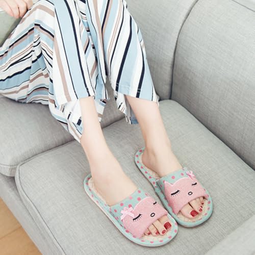 Women's Cute Cat Linen Sandals Korean Pink Soft Breathable Flat Slippers Girl Non-Slip Slides Girly Indoor Kawaii Gift2