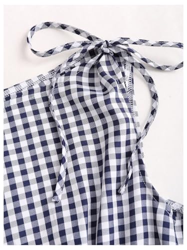 Women's Gingham Tie Shoulder Tank Tops Sleeveless Shirred Ruffle Hem Shirts3